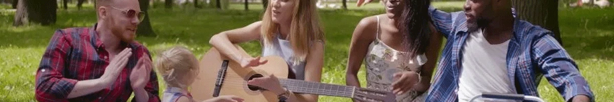 In the park with friends and singing