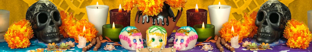 Traditional sugar skulls for the altar of the day of the dead